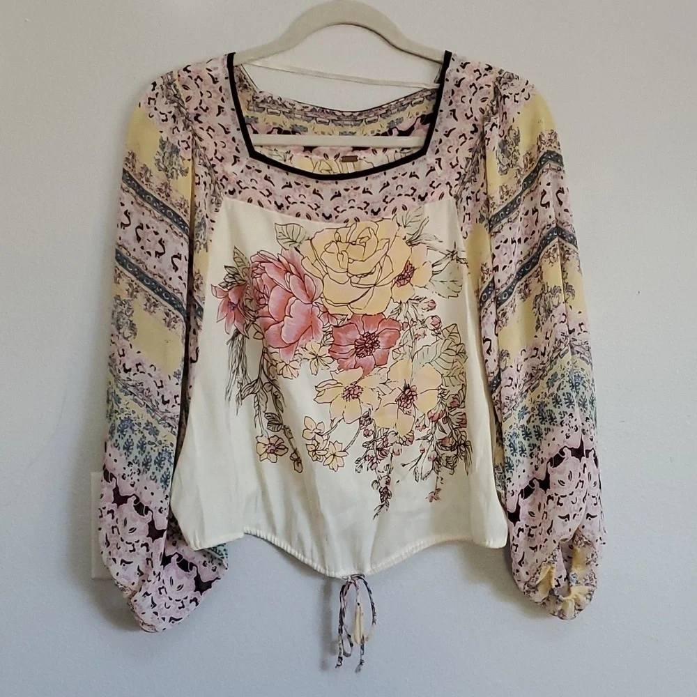 Free People Blue Nile ivory batwing tapestry shirt